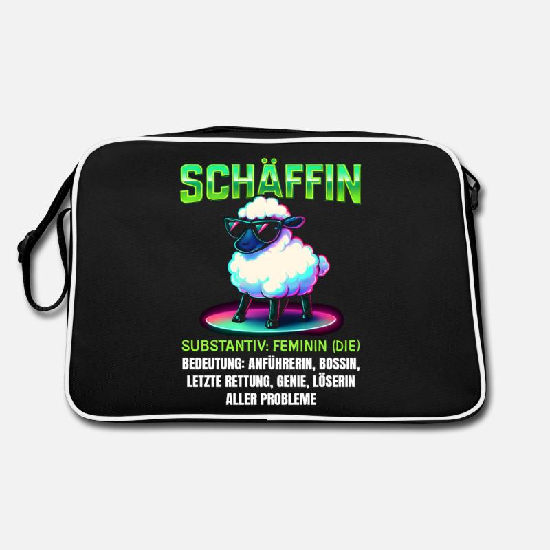 Schaf Spruch Schäffin Lustig Geschenkidee Schafe - Retro Tasche - Schwarz/Weiß