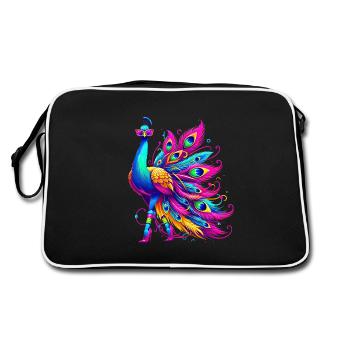 Illustration vibrante d’un paon stylisé - Sac Retro - noir/blanc - Dos