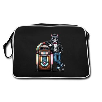 Rockabilly Cat debout devant un juke-box des années 80. - Sac Retro - noir/blanc - Dos