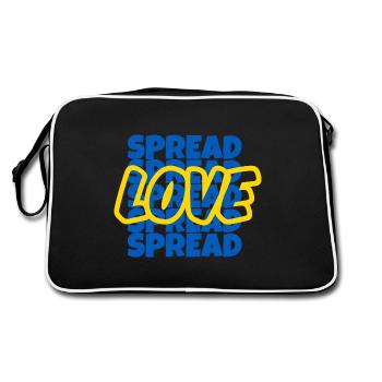 Spread Love Spruch in ukrainischen Landesfarben - Retro Tasche - Schwarz/Weiß - Hinten