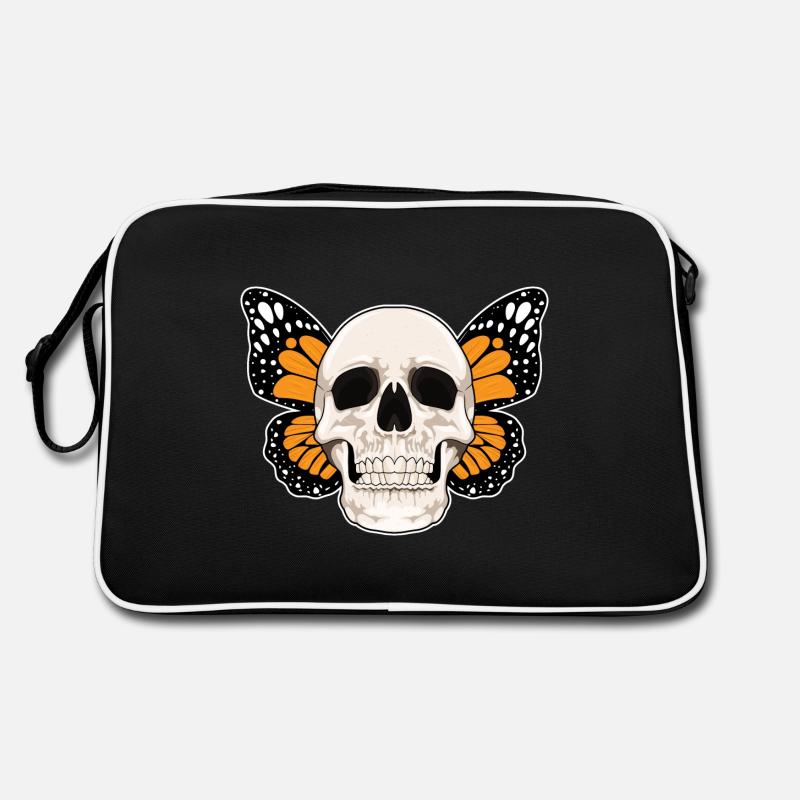 Butterfly Skull - Retro Bag - black/white