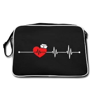 EKG Heartbeat Love Cardiogram Hollow ECG Heart - Retro Bag - black/white - Back