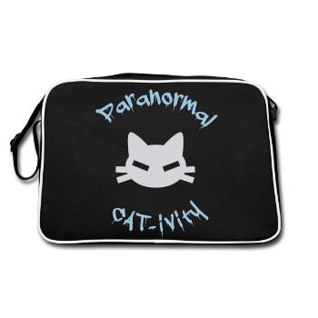schaurig süße Katze mit lustigem Spruch - Retro Tasche - Schwarz/Weiß - Hinten
