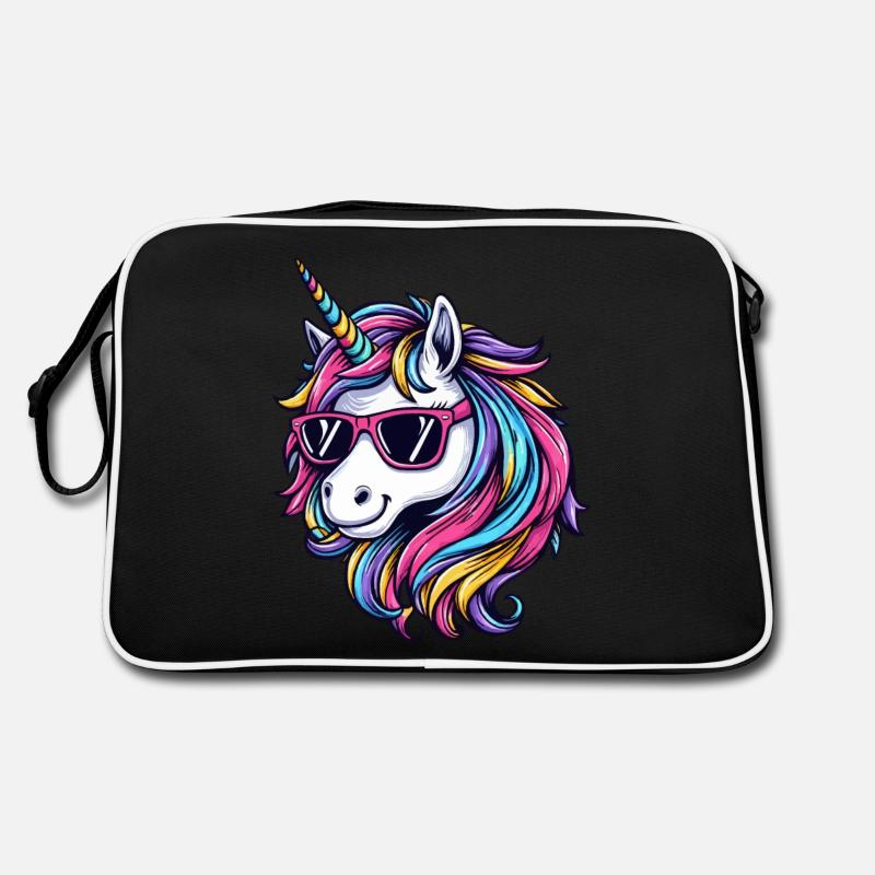 Cooles Einhorn mit Sonnenbrille - Retro Tasche - Schwarz/Weiß