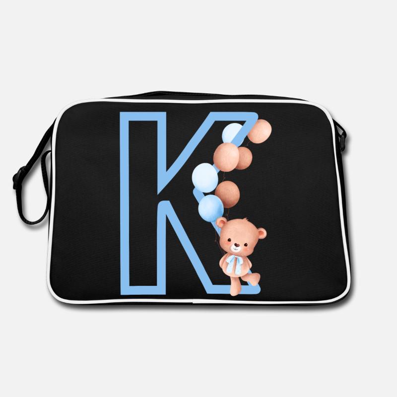 Blauer Buchstabe k Bär - Retro Tasche - Schwarz/Weiß