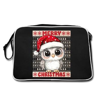 Eule Ugly Christmas Weihnachten Xmas Süß Niedlich - Retro Tasche - Schwarz/Weiß - Hinten