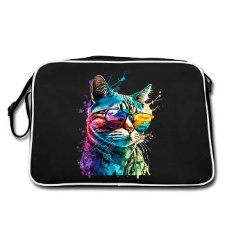 Cat Sunglasses Cool Splash Colorful Colorful - Retro Bag - black/white - Back