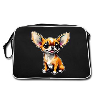 Niedlicher kleiner Chihuahua Hund im Comic Style I - Retro Tasche - Schwarz/Weiß - Hinten
