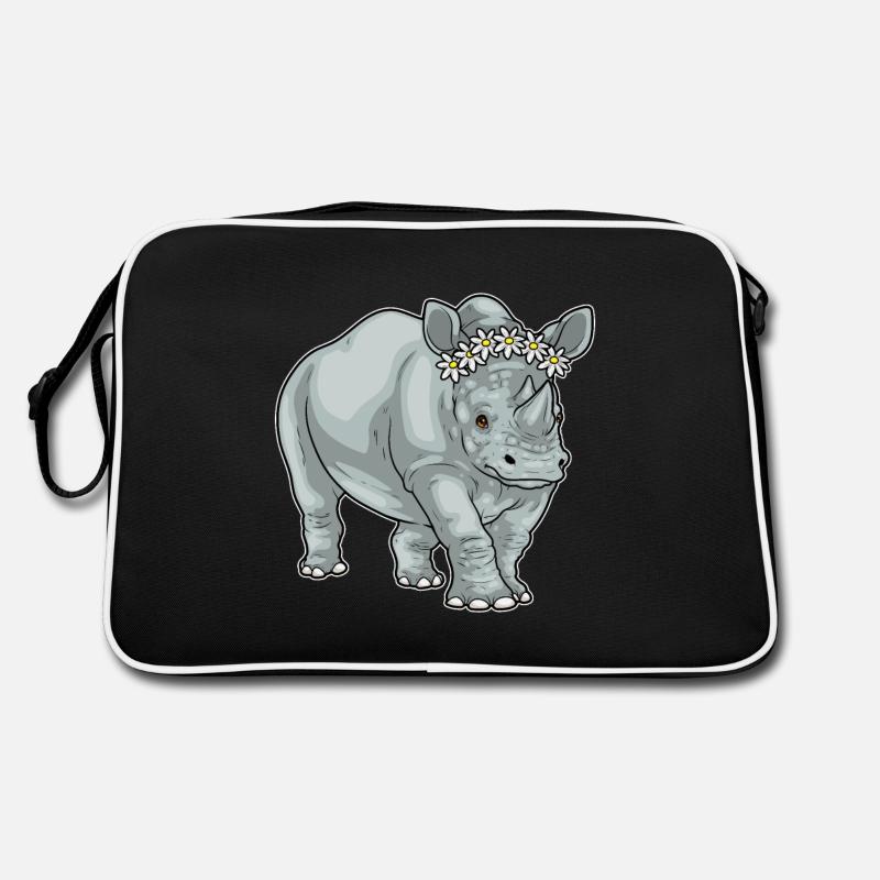 Nashorn Gänseblümchen Blumen Retro Tasche