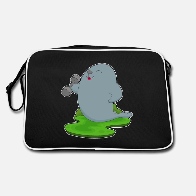 Seehund Bodybuilder Hantel Retro Tasche