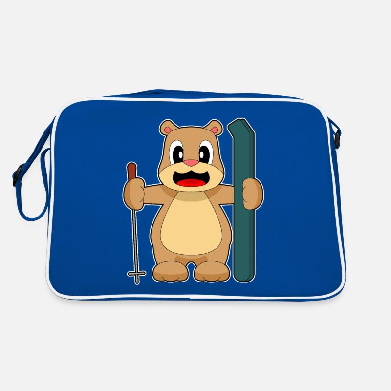 Bear Ski Skier Ski Poles Retro Bag