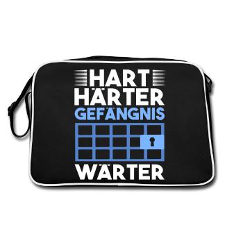 Hart Härter Gefängnis Wärter Spruch Lustig JVA - Retro Tasche - Schwarz/Weiß - Hinten