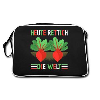 Heute Rettich Die Welt Lustiger Garten Spruch - Retro Tasche - Schwarz/Weiß - Hinten