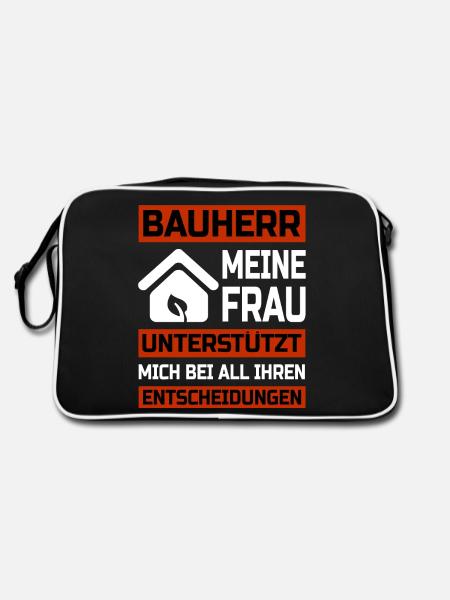 Bauherr Meine Frau unterstützt mich Richtfest - Retro Tasche - Schwarz/Weiß - Hinten