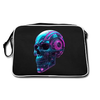 Crâne Cyberpunk – Tête Techno Néon - Sac Retro - noir/blanc - Dos