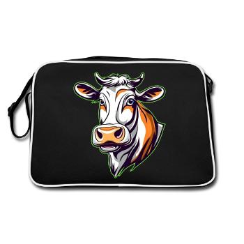 Niedliche Muh Kuh - Retro Tasche - Schwarz/Weiß - Hinten