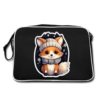 Fuchs in Winternacht - Retro Tasche - Schwarz/Weiß - Hinten