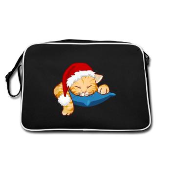 Sleepy Christmas Cat - Retro Tasche - Schwarz/Weiß - Hinten
