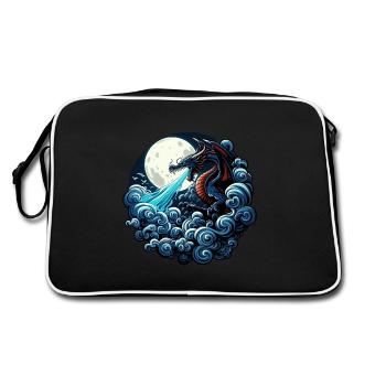 Mystischer Drache, der Wasser im Mondlicht spuckt - Retro Tasche - Schwarz/Weiß - Hinten
