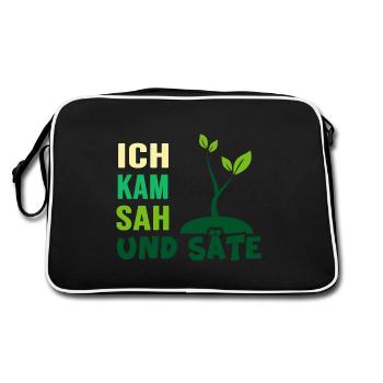 Garten Aussaat Pflanzen Gartenarbeit Gärtner - Retro Tasche - Schwarz/Weiß - Hinten