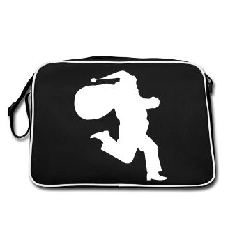 Running Santa Claus Geschenk - Retro Tasche - Schwarz/Weiß - Hinten