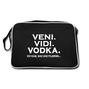 Trinkspruch "vodka" vorglühen Party Trinker - Retro Tasche - Schwarz/Weiß - Hinten