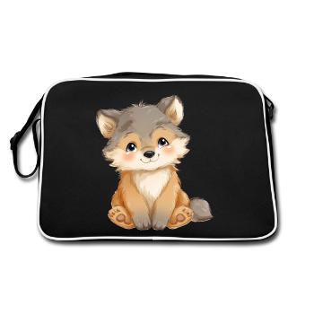 Cute Baby Wolf - Retro Bag - black/white - Back
