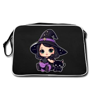 Cute witch with black cat - Retro Bag - black/white - Back