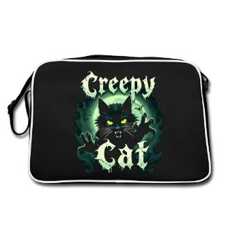 Creepy Cat Halloween gruselige Katze - Retro Tasche - Schwarz/Weiß - Hinten