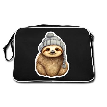 Sloth with winter hat - Retro Bag - black/white - Back