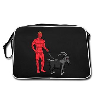 DEVIL WITH GOAT - Black Phillip geht Gassi - Retro Tasche - Schwarz/Weiß - Hinten
