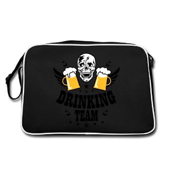 83 Totenkopf Skull 2 Bier DRINKING TEAM Beer - Retro Tasche - Schwarz/Weiß - Hinten