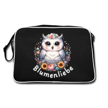 Blumenliebe süße Eule - Retro Tasche - Schwarz/Weiß - Hinten