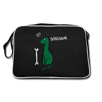 Dogosaur // Hund oder Dinosaurier? - Retro Tasche - Schwarz/Weiß - Hinten