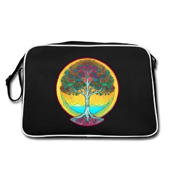 Germanen und Wikinger Weltenbaum Yggdrasil - Retro Tasche - Schwarz/Weiß - Hinten
