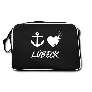I love Lübeck - Retro Tasche - Schwarz/Weiß - Hinten