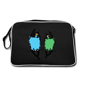Cute budgie couple - Retro Bag - black/white - Back