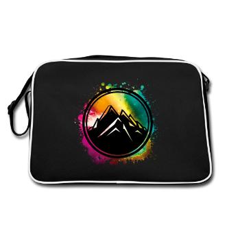 mountain berge symbol bunt klecks - Retro Tasche - Schwarz/Weiß - Hinten