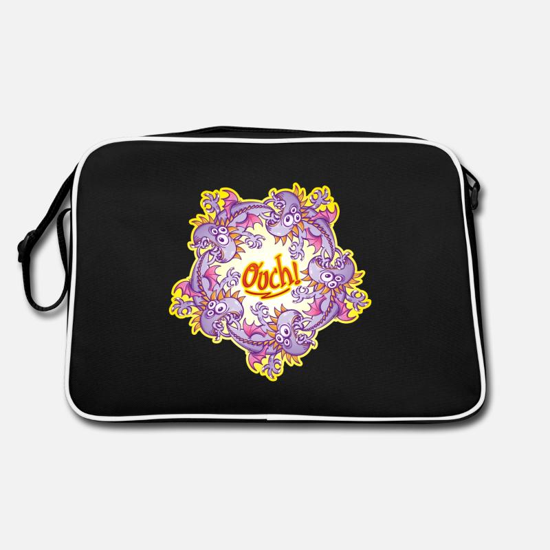 Hungrige Monster beißen und bilden einen Kreis Retro Tasche