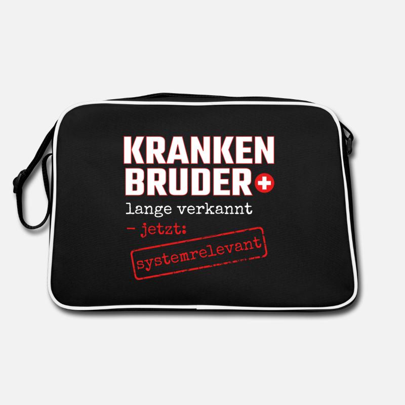 Krankenbruder systemrelevant Krankenpfleger Danke - Retro Tasche - Schwarz/Weiß