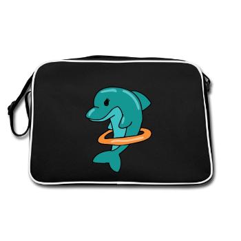 Dolphin with swimming ring gift sea water fish - Retro Bag - black/white - Back