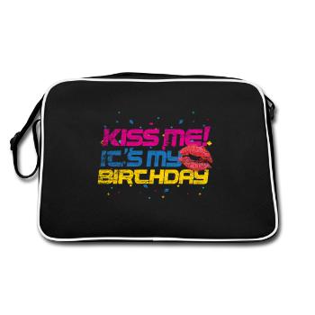 Birthday birthday vintage gift kiss me - Retro Bag - black/white - Back