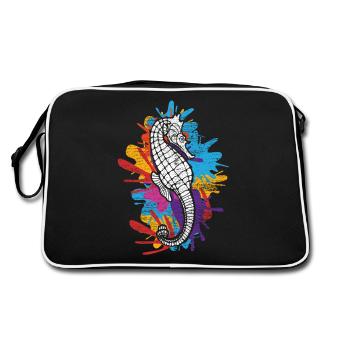 Seepferd Seepferdchen Fisch Meer Ozean Geschenk - Retro Tasche - Schwarz/Weiß - Hinten