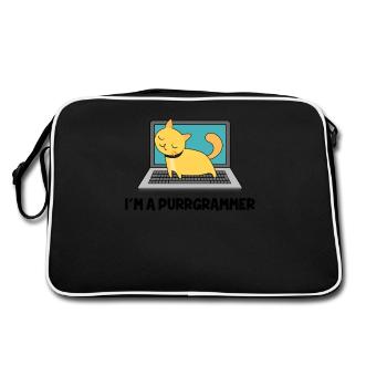 Katze Programmierer Fell Computer Nerd Geschenk - Retro Tasche - Schwarz/Weiß - Hinten