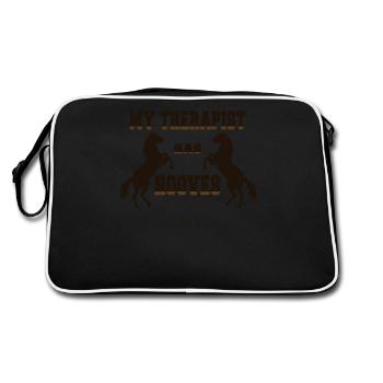 Horses My therapist has hooves Horse gift shirt - Retro Bag - black/white - Back