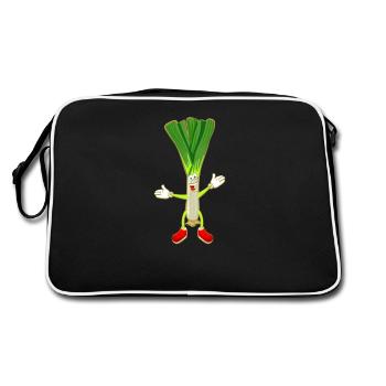 Leek chives vegetables leek leek graphic - Retro Bag - black/white - Back