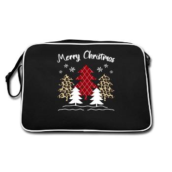 Women Leopard Plaid Christmas Tree Merry Christmas - Retro Tasche - Schwarz/Weiß - Hinten