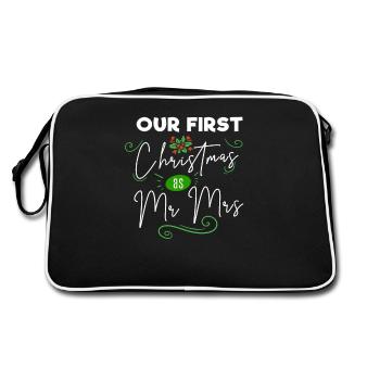 Our First Christmas Mr Mrs Xmas Santa Couple - Retro Tasche - Schwarz/Weiß - Hinten