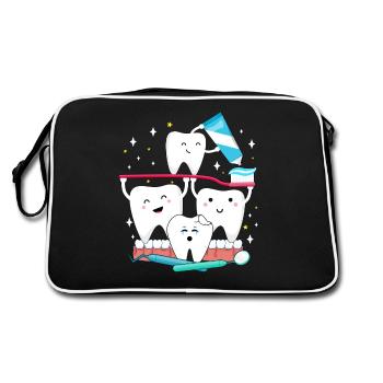 Mens Funny Tooth Dentist Teeth - Retro Tasche - Schwarz/Weiß - Hinten