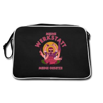 Meine Werkstatt meine Gesetze Schrauber - Retro Tasche - Schwarz/Weiß - Hinten
